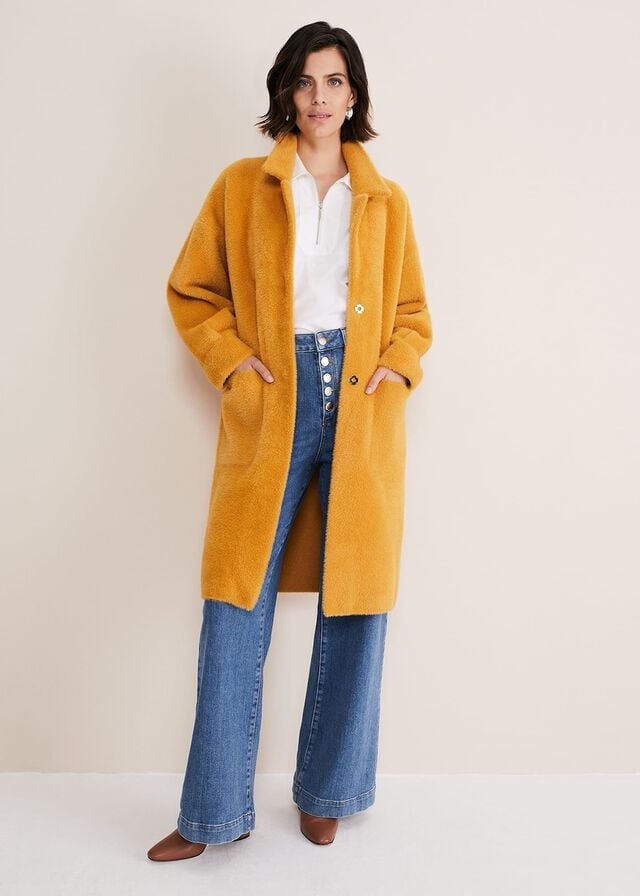 Yellow Phase Eight Maddie Balloon Sleeve Fluffy Coats | 6472WMPNK