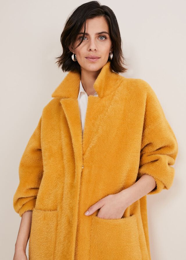 Yellow Phase Eight Maddie Balloon Sleeve Fluffy Coats | 6472WMPNK