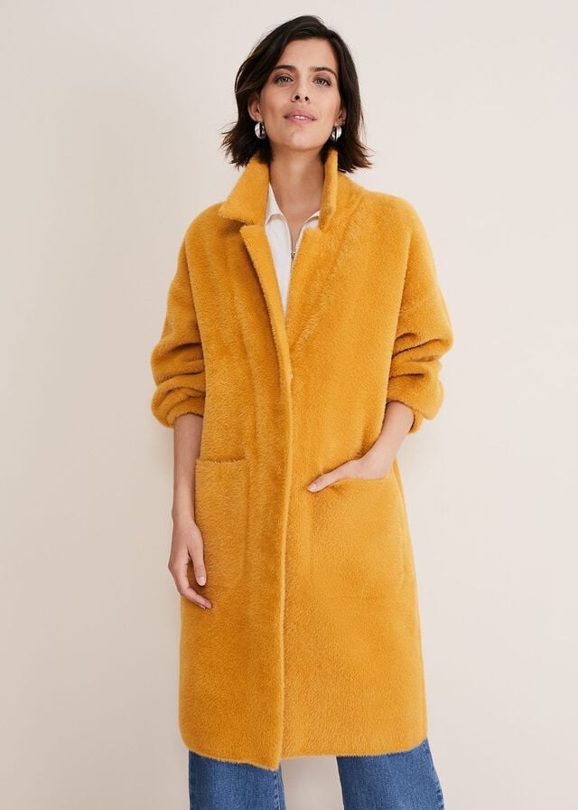 Yellow Phase Eight Maddie Balloon Sleeve Fluffy Coats | 6472WMPNK